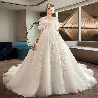 Chic Beautiful Plus Size Ivory Pregnant Wedding Dresses 2019 V Neck Short Sleeve Backless Appliques Lace Ruffle Chapel Train