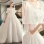 Schöne Plus Größe Ivory / Creme Schwangere Brautkleider / Hochzeitskleider 2019 V-Ausschnitt Kurze Ärmel Rückenfreies Applikationen Spitze Rüschen Kapelle-Schleppe