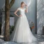 Abordable Champagne Jardin / Extérieur Robe De Mariée 2019 Princesse De l'épaule Manches Courtes Dos Nu Appliques En Dentelle Perlage Perle Train De Balayage Volants