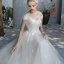 Abordable Champagne Jardin / Extérieur Robe De Mariée 2019 Princesse De l'épaule Manches Courtes Dos Nu Appliques En Dentelle Perlage Perle Train De Balayage Volants