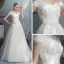 Abordable Champagne Jardin / Extérieur Robe De Mariée 2019 Princesse De l'épaule Manches Courtes Dos Nu Appliques En Dentelle Perlage Perle Train De Balayage Volants
