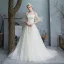 Abordable Champagne Jardin / Extérieur Robe De Mariée 2019 Princesse De l'épaule Manches de cloche Dos Nu Appliques En Dentelle Paillettes Perlage Perle Train De Balayage Volants