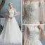 Abordable Champagne Jardin / Extérieur Robe De Mariée 2019 Princesse De l'épaule Manches de cloche Dos Nu Appliques En Dentelle Paillettes Perlage Perle Train De Balayage Volants