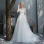 Affordable Ivory Outdoor / Garden See-through Wedding Dresses 2019 A-Line / Princess Scoop Neck 3/4 Sleeve Backless Appliques Lace Sweep Train Ruffle