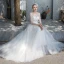 Affordable Ivory Outdoor / Garden See-through Wedding Dresses 2019 A-Line / Princess Scoop Neck 3/4 Sleeve Backless Appliques Lace Sweep Train Ruffle