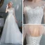 Affordable Ivory Outdoor / Garden See-through Wedding Dresses 2019 A-Line / Princess Scoop Neck 3/4 Sleeve Backless Appliques Lace Sweep Train Ruffle