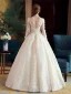 Luxury / Gorgeous Ivory See-through Wedding Dresses 2019 A-Line / Princess Scoop Neck 3/4 Sleeve Backless Appliques Lace Beading Crystal Glitter Tulle Floor-Length / Long Ruffle
