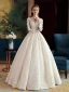 Luxury / Gorgeous Ivory See-through Wedding Dresses 2019 A-Line / Princess Scoop Neck 3/4 Sleeve Backless Appliques Lace Beading Crystal Glitter Tulle Floor-Length / Long Ruffle
