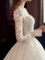 Luxury / Gorgeous Ivory See-through Wedding Dresses 2019 A-Line / Princess Scoop Neck 3/4 Sleeve Backless Appliques Lace Beading Crystal Glitter Tulle Floor-Length / Long Ruffle