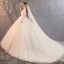 Elegant Champagne Pregnant Wedding Dresses 2019 Empire Off-The-Shoulder Short Sleeve Backless Appliques Lace Beading Court Train Ruffle