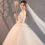Elegant Champagne Pregnant Wedding Dresses 2019 Empire Off-The-Shoulder Short Sleeve Backless Appliques Lace Beading Court Train Ruffle