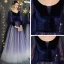 Affordable Royal Blue Gradient-Color Suede Prom Dresses 2019 Princess V-Neck Puffy Long Sleeve Beading Bow Sash Floor-Length / Long Ruffle