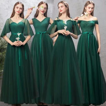 Affordable Dark Green Bridesmaid Dresses 2019 A Line Princess Sash Floor Length Long Ruffle Backless Wedding Party Dresses
