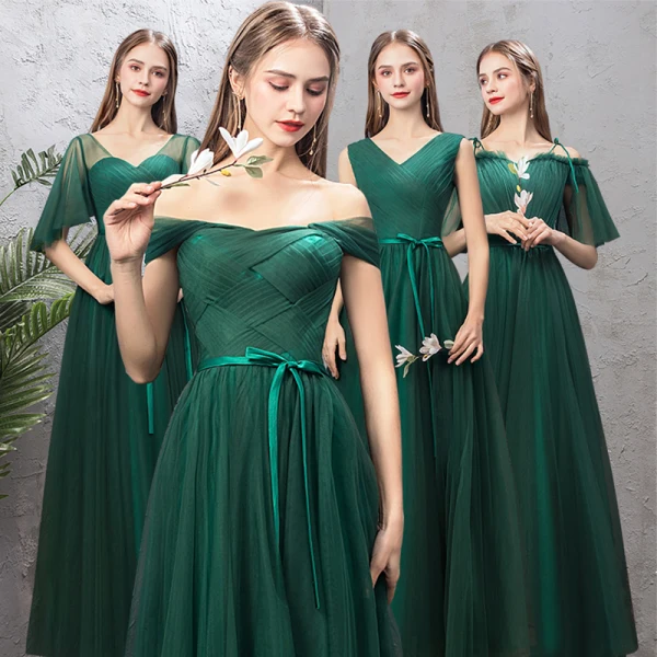 Affordable Dark Green Bridesmaid Dresses 2019 A-Line / Princess Sash Floor-Length / Long Ruffle Backless Wedding Party Dresses