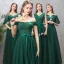 Affordable Dark Green Bridesmaid Dresses 2019 A-Line / Princess Sash Floor-Length / Long Ruffle Backless Wedding Party Dresses