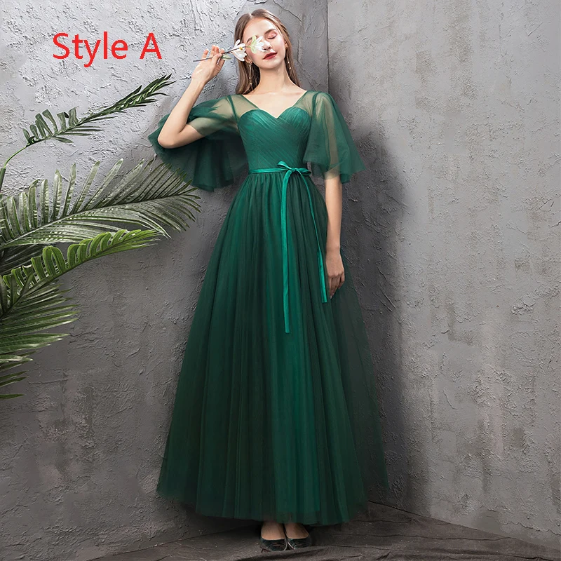 blue dress for baby girl Hunter Green Double V-Neck Chiffon Bridesmaid Dress with – FancyVestido