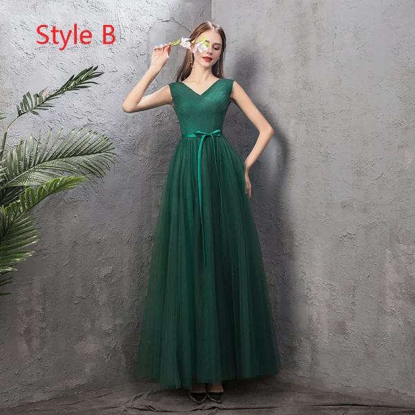 Affordable Dark Green Bridesmaid Dresses 2019 A-Line Princess Sash Floor-Length Long