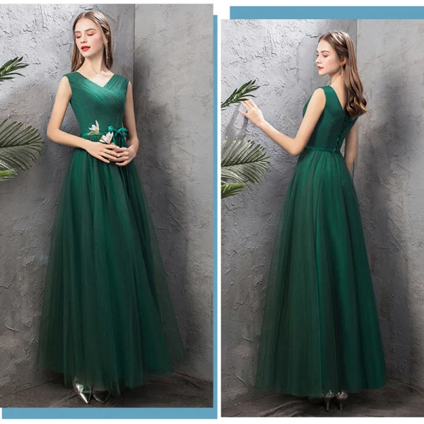 Affordable Dark Green Bridesmaid Dresses 2019 A-Line / Princess Sash Floor-Length / Long Ruffle Backless Wedding Party Dresses