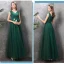 Affordable Dark Green Bridesmaid Dresses 2019 A-Line / Princess Sash Floor-Length / Long Ruffle Backless Wedding Party Dresses