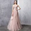 Elegant Pearl Pink Evening Dresses  2019 A-Line / Princess Scoop Neck Sleeveless Appliques Lace Beading Pearl Floor-Length / Long Ruffle Backless Formal Dresses