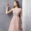 Elegant Pearl Pink Evening Dresses  2019 A-Line / Princess Scoop Neck Sleeveless Appliques Lace Beading Pearl Floor-Length / Long Ruffle Backless Formal Dresses