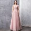 Snygga / Fina Pärla Rosa Aftonklänningar 2019 Prinsessa Genomskinliga Fyrkantig Ringning Ärmlös Beading Långa Ruffle Halterneck Formella Klänningar