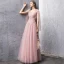 Snygga / Fina Pärla Rosa Aftonklänningar 2019 Prinsessa Genomskinliga Fyrkantig Ringning Ärmlös Beading Långa Ruffle Halterneck Formella Klänningar