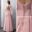 Snygga / Fina Pärla Rosa Aftonklänningar 2019 Prinsessa Genomskinliga Fyrkantig Ringning Ärmlös Beading Långa Ruffle Halterneck Formella Klänningar