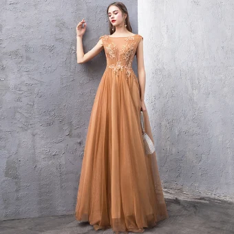 Classy Gold Evening Dresses 2019 A Line Princess See Through Square Neckline Sleeveless Beading Floor Length Long Ruffle Backless Formal Dresses