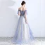 Fabuleux Bleu Ciel Transparentes Robe De Soirée 2019 Princesse Encolure Dégagée Manches Courtes Paillettes Perlage Glitter Tulle Train De Balayage Volants Dos Nu Robe De Ceremonie