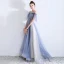 Fabuleux Bleu Ciel Transparentes Robe De Soirée 2019 Princesse Encolure Dégagée Manches Courtes Paillettes Perlage Glitter Tulle Train De Balayage Volants Dos Nu Robe De Ceremonie