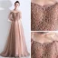 Schöne Pearl Rosa Abendkleider 2019 A Linie Spaghettiträger Kurze Ärmel Perlenstickerei Sweep / Pinsel Zug Rüschen Rückenfreies Festliche Kleider