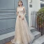 Modern / Fashion Champagne Prom Dresses 2019 A-Line / Princess Spaghetti Straps Sleeveless Star Appliques Lace Floor-Length / Long Ruffle Backless Formal Dresses