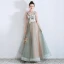 Flower Fairy Sage Green See-through Evening Dresses  2019 A-Line / Princess Scoop Neck Sleeveless Appliques Lace Flower Rhinestone Floor-Length / Long Ruffle Backless