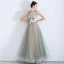 Flower Fairy Sage Green See-through Evening Dresses  2019 A-Line / Princess Scoop Neck Sleeveless Appliques Lace Flower Rhinestone Floor-Length / Long Ruffle Backless