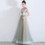 Flower Fairy Sage Green See-through Evening Dresses  2019 A-Line / Princess Scoop Neck Sleeveless Appliques Lace Flower Rhinestone Floor-Length / Long Ruffle Backless