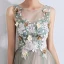 Flower Fairy Sage Green See-through Evening Dresses  2019 A-Line / Princess Scoop Neck Sleeveless Appliques Lace Flower Rhinestone Floor-Length / Long Ruffle Backless
