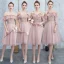 Best Blushing Pink Bridesmaid Dresses 2019 A-Line / Princess Appliques Lace Beading Glitter Tulle Knee-Length Ruffle Backless Wedding Party Dresses