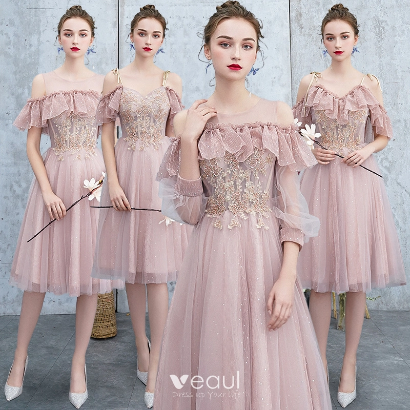 Tallulah Encaje Y Gasa Vestido De Dama De Honor Rosa Polvoriento