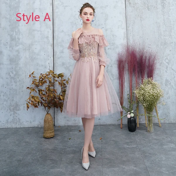 Best Blushing Pink Bridesmaid Dresses 2019 A-Line / Princess Appliques Lace Beading Glitter Tulle Knee-Length Ruffle Backless Wedding Party Dresses