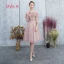 Best Blushing Pink Bridesmaid Dresses 2019 A-Line / Princess Appliques Lace Beading Glitter Tulle Knee-Length Ruffle Backless Wedding Party Dresses