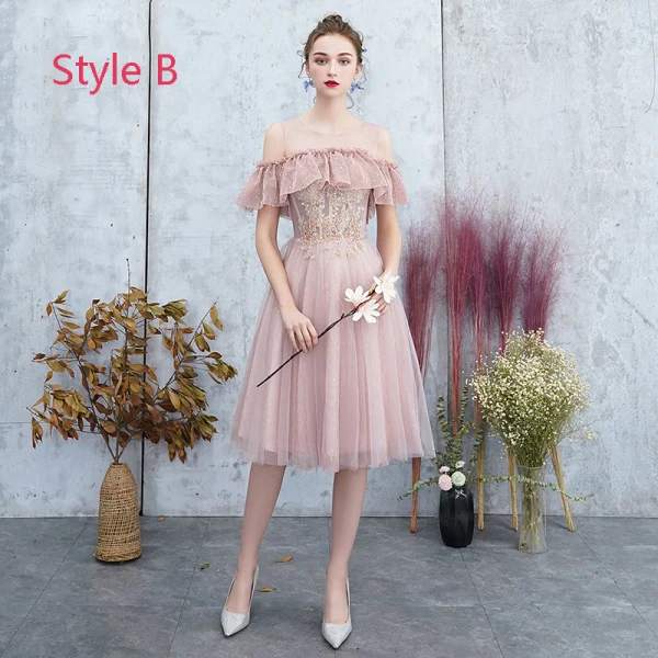 Best Blushing Pink Bridesmaid Dresses 2019 A-Line / Princess Appliques Lace Beading Glitter Tulle Knee-Length Ruffle Backless Wedding Party Dresses Best Blushing Pink Bridesmaid Dresses 2019 A-Line / Princess Appliques Lace Beading Glitter Tulle Knee-Length Ruffle Backless Wedding Party Dresses