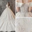 Luxury / Gorgeous Champagne Wedding Dresses 2019 A-Line / Princess Off-The-Shoulder Short Sleeve Backless Appliques Lace Beading Glitter Sequins Chapel Train Ruffle