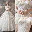 Luxury / Gorgeous Champagne Wedding Dresses 2019 A-Line / Princess Off-The-Shoulder Short Sleeve Backless Appliques Lace Beading Glitter Sequins Chapel Train Ruffle