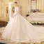 Élégant Ivoire Robe De Mariée 2019 Princesse V-Cou Transparentes 3/4 Manches Appliques En Dentelle Perlage Chapel Train Volants