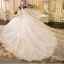Élégant Ivoire Robe De Mariée 2019 Princesse V-Cou Transparentes 3/4 Manches Appliques En Dentelle Perlage Chapel Train Volants