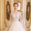 Élégant Ivoire Robe De Mariée 2019 Princesse V-Cou Transparentes 3/4 Manches Appliques En Dentelle Perlage Chapel Train Volants