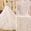 Élégant Ivoire Robe De Mariée 2019 Princesse V-Cou Transparentes 3/4 Manches Appliques En Dentelle Perlage Chapel Train Volants