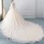 Romantisch Champagner Durchsichtige Brautkleider / Hochzeitskleider 2019 A Linie Rundhalsausschnitt Geschwollenes Lange Ärmel Rückenfreies Applikationen Spitze Glanz Tülle Kathedrale Schleppe Rüschen