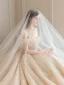Bling Bling Champagner Brautkleider / Hochzeitskleider 2019 A Linie Off Shoulder Kurze Ärmel Rückenfreies Pailletten Perlenstickerei Glanz Tülle Kathedrale Schleppe Rüschen
